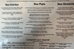 ディナーで入った店のメニュー フランス語版